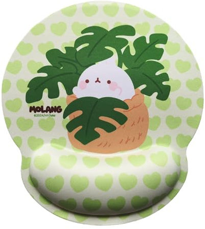 WONDEE Molang Tapis de Souris Ergonomique Dessin Lapin Molang - Tapis de Souris Kawai Vert Repose Poignet Gel et antidérapant - Mouse Pad Filles et Femmes