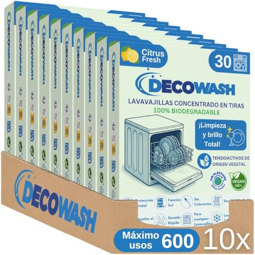 Detergente Lavavajillas Ecológico en Tiras (Máximo 600 Lavados) - Sin Plásticos, Fosfatos ni Cloro. Biodegradable, Vegano y Seguro. Limpieza, Abrillantado, Protección y Cuidado Antical
