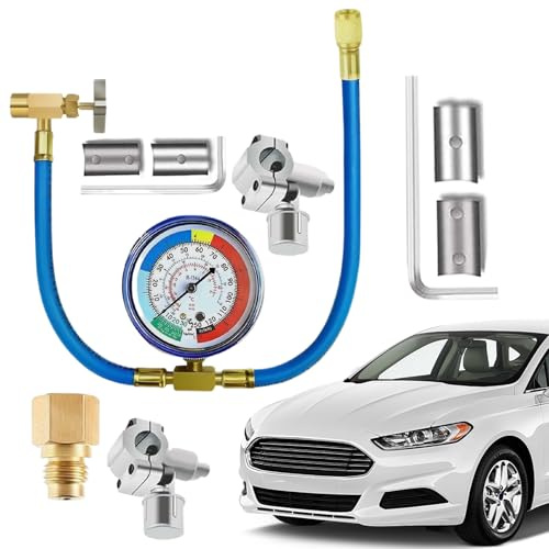 Kit de recharge de climatisation de voiture - Kit de recharge de climatisation pour véhicule | Set avec manomètre de tuyau et valve pour réfrigérant entretien voiture garage maison