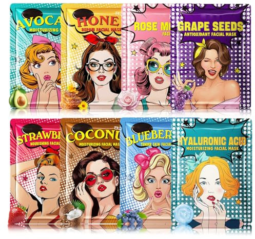 Gesichtsmasken Set Teenager Mädchen Geschenke - Tuchmasken Gesicht 8 Stück - Gesichtsmaske Frauen & Kinder - Feuchtigkeitsspendend & Antioxidativ Face Mask - Spa Party Mädchen Maske Gesicht