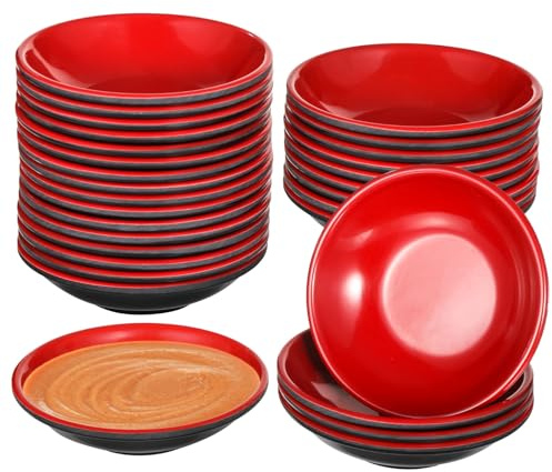 SWEWARM Lot de 25 bols ronds en mélamine avec assiettes rouges et noires incassables, bols à condiments de 8,9 cm, solution durable et élégante pour les fêtes, facile à nettoyer et à servir