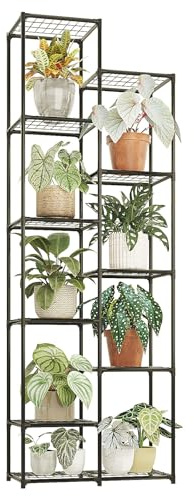 Bamworld Plant Stand Indoor Outdoor 11 Tire Tall Large Metal Plant Shelf Multi Tier Flower Stands Garden Shelves Wooden Plant Display Holder Rack for Living Room Corner