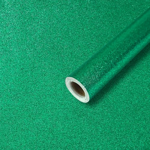 ZHMRROAD Glitter Self Adhesive Wallpaper Green Vinyl Wrap 44.5 x 300 cm | Textured Sparkly Effect Removable Peel and Stick Wallpaper, Waterproof Sticky Back Plastic for Furniture Cabinet Wall