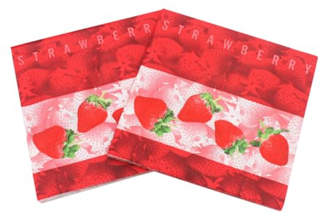HAMPPLIES 40 Stück Teiliges Erdbeer Papierservietten mit Buntem Fruchtdruck Saugfähige Einweg Servietten für Party Geburtstag Picknick und Tägliche Nutzung Farbenfrohe Tischdekoration