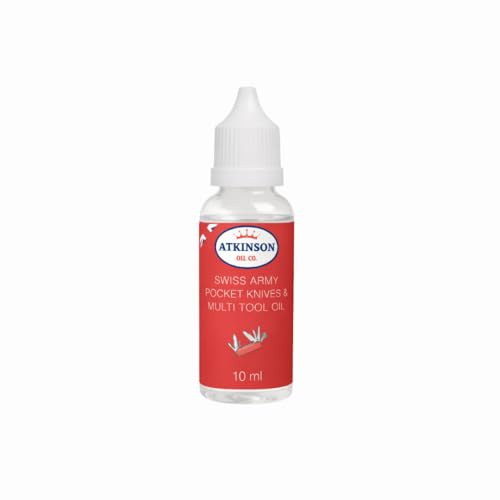 Atkinson Oil Co. Oil for Swiss Army Pocket Knives & Multi-Tools, 10 ml | Food-Safe, Low-Viscosity, Odourless Pivot Oil for Folders, Scissors & Springs, Smooth Action, Rust Guard