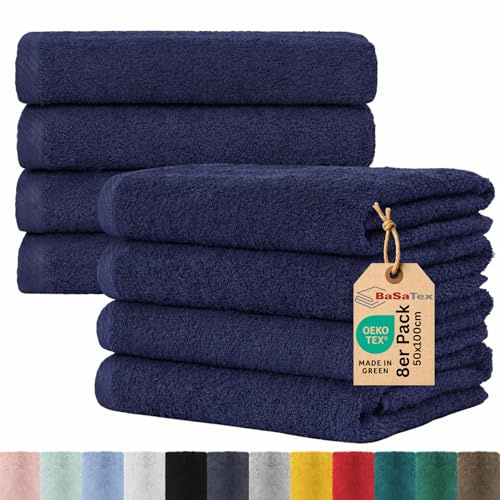 BaSaTex Frottee Handtuch, 8er Pack, 50x100cm, Navy Blau