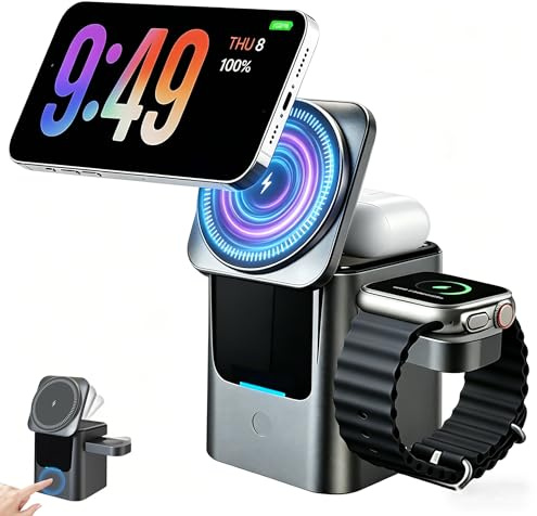 3 in 1 Magnetic Wireless Charger,15W Fast Qi Certified Charging for iPhone 16/15/14/13 Pro Max, Apple Watch Ultra, AirPods Pro 4/3/2