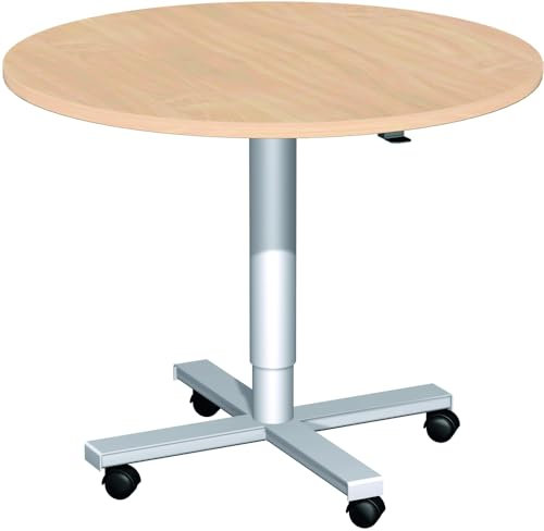 Geramöbel Konferenztisch mit Hubsäule, Kreisform, Gestell auf Rollen, D-900x680-1120, Buche