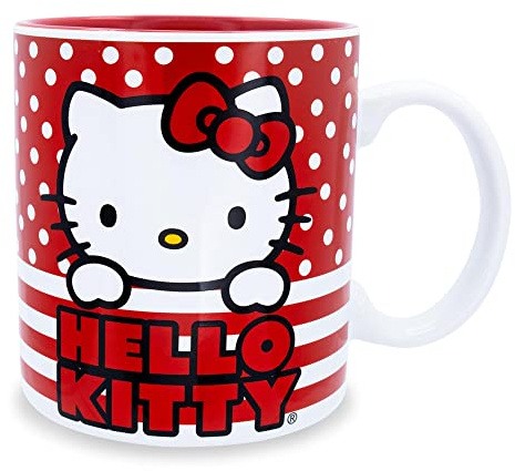 Silver Buffalo Sanrio Hello Kitty Red White Polka Dot, Ceramic Mug, 20oz | 0.59 Liters