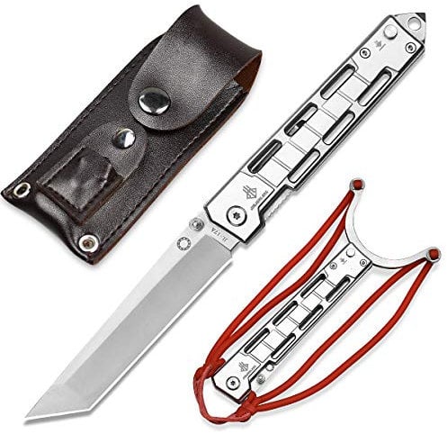 NedFoss Tanto Klappmesser Einhandmesser mit Schleuder Outdoor Messer EDC Messer Folder, 8,5 cm Klingenlänge (Silber)