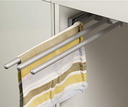 KITCHEN MAGIC Porte-serviettes coulissant de qualité supérieure (3 bras) en aluminium argenté