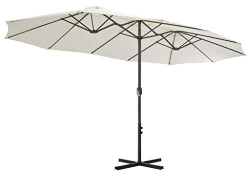 Festnight- Sombrilla de Jardín Parasol para Jardín con Doble Toldo 460 x 270 x 246 cm Arena (Incluye 12 Varillas)