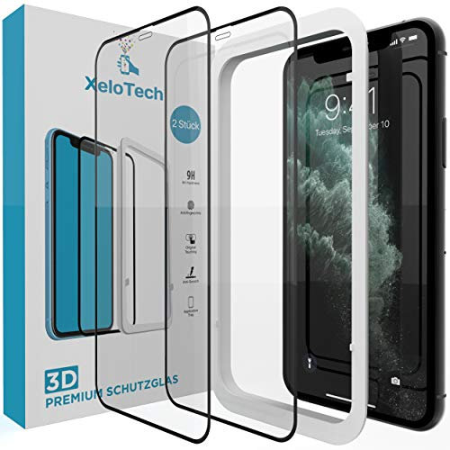 XeloTech 2X 3D Full Screen Schutzglas für iPhone 11 PRO & iPhone XS/X (5.8 Zoll) - Ultra genaue Installation mit Rahmen - Kompatibel mit Hülle & Case - Schutzfolie Mit Randschutz