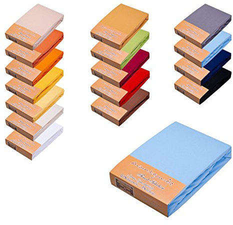 AVANTGARDE Premium SPANNBETTLAKEN √ 2er-Set je 180x200-200x220 √ hoher 40cm Steg √ auch für Wasserbett und Boxspringbett √ Spannbettlaken sehr Gute 195g/m² √ 97% Baumwolle / 3% Elastan (2X Hellblau)