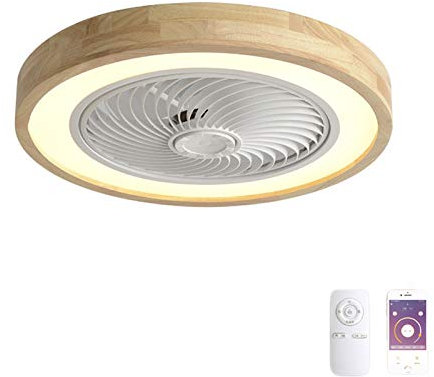 VOMI Silent Ceiling Fans Lights with Remote Control 72W LED Ceiling Lamp Dimmable Ceiling Fans with Lamps Invisible Blade Wooden Lights Adjustable Wind Speed for Children's Rooms Bedroom
