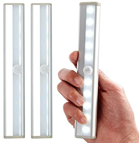 DYANATIC 7.5 INCH 3-Pack Motion Sensor LED Strip Lights – AAA Battery-Powered Under Cabinet Lighting with 10 LEDs, PIR Sensor & Magnetic Mount Energy-Efficient Sensor Lights for Kitchen & Closets