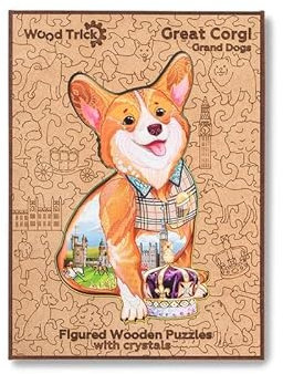 Wood Trick Great Corgi Wooden Jigsaw Puzzle for Adults and Kids - Decorated w/Shimmering Crystals - 18 x 10 in - Animal Unique Shaped Figured Jigsaw Puzzle Pieces - Premium Quality…