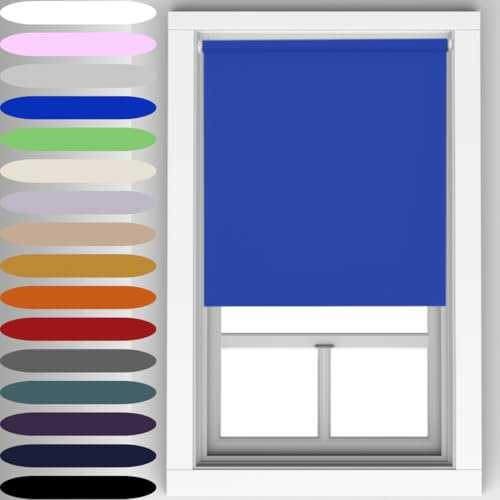 Electric Blue Blackout Roller Blind Metal Fittings Trimmable UV Protection Thermal Properties Premium Fabric Home Office Bedroom Kids Room Child Safe Easy Fit Blue 240cm Width x 160cm Drop