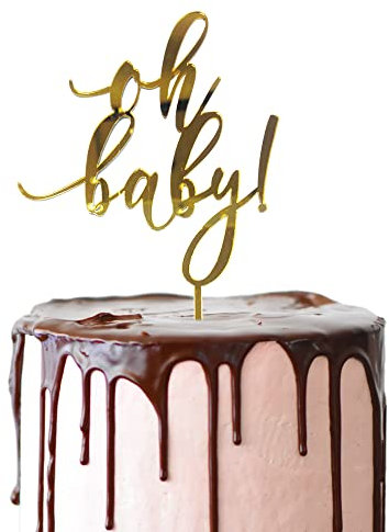 CHEERYMAGIC Gold Oh Baby Cake Topper Acrylic Happy Birthday Baby Shower Cake Decoration Anniversary A2YEDGZS (Gold)