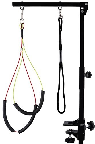 Kalolary Pet Grooming Arm with Clamp, Dog Grooming Loop Noose & Two No Sit Haunch Holder, 35 Inch Height Adjustable Grooming Arm for Large and Small Dogs