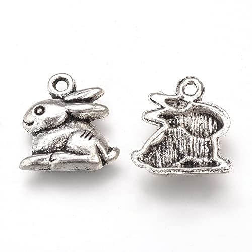 30 Anhänger Hase Kaninchen Charms Farbe antiksilber Metall 14,5x13mm Osterhase #S154