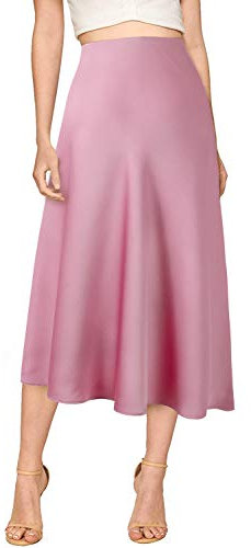 Verreisen Gonna Elegante Midi in Raso delle Donne per Il Lavoro delle Donne Causal Elastic Vita Alta (XL, Rosa)