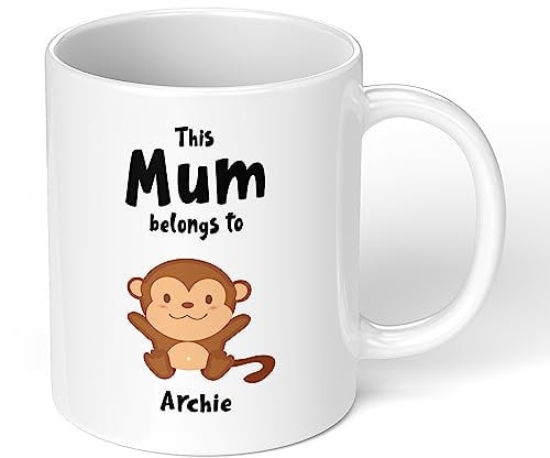 Print Maniacs Personalised Mothers Day Mug Gift Mum Mummy Grandma Auntie Christmas Birthday for Her New Born First 1 Monkey (Mum)