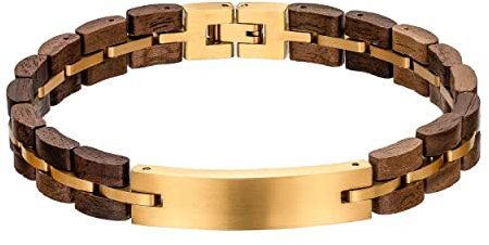 Stilvolles Herrenarmband aus Holz und Edelstahl, Gold/Schwarz/Blau Herrenarmband aus Holz, Geschenke für meinen Sohn/Ehemann/Vater (Gold)