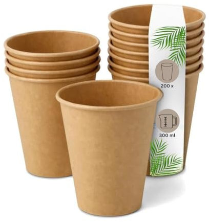 DeinPack 200 Kaffeebecher 300 ml 12 oz Umweltfreundliche Kaffeebecher I Pappbecher braun I Probierbecher Trinkbecher I Coffee to go Einwegbecher biologisch abbaubar