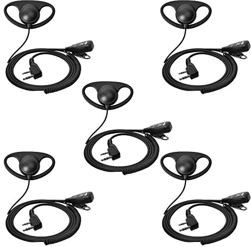 TechSide Auricolare Avvolgente forma D microfono PTT a 2 pin Midland | Radio ricetrasmittenti | Compatibile G7 pro G8 G9 pro M24 plus M48 M99 G6 XT G7 XTR | Vigilanza Sicurezza TV Riprese (5 Pz)