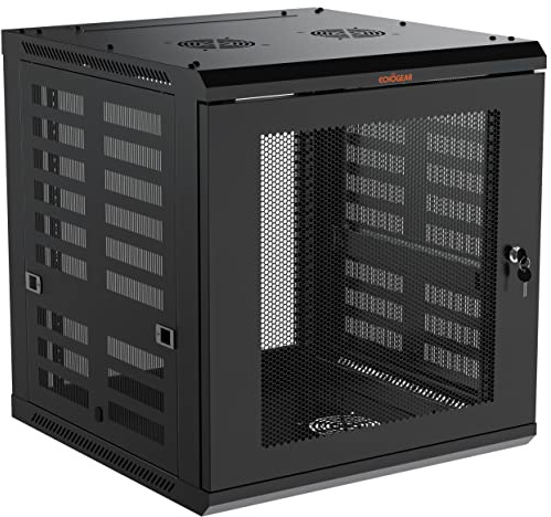 ECHOGEAR 12U Netzwerk-Rack – Geschlossenes Wandhalterungs-Rack-Set enthält 2 x 1U-Regale, vormontierter Lüfter, abschließbare Tür und Hardware – 600 mm Tiefe passend für alle Ihre AV-Geräte