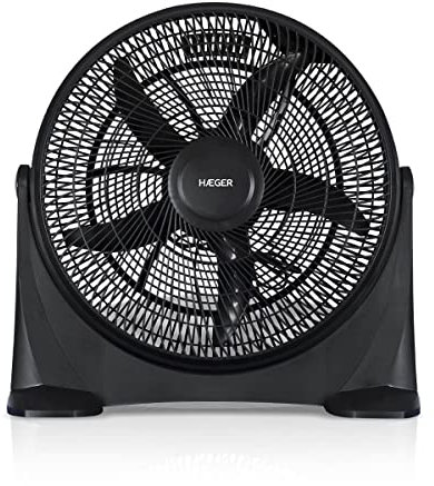 HAEGER Hover Wind Bodenventilator, halb-industriell, Durchmesser 50 cm, 180 Grad vertikale Einstellung, 3 Geschwindigkeiten und leiser Betrieb.