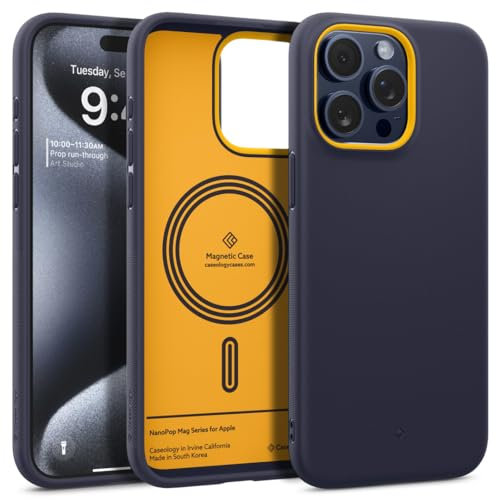 Caseology Nano Pop Mag for iPhone 15 Pro Case [Magnetic] [Military Grade Drop Protection] with Side Grip Patterns iPhone 15 Pro Case - Blueberry Navy