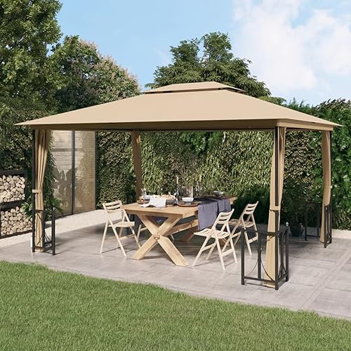 BaraSh Pavillon mit Seitenwänden & Doppeldach 3x4 m Taupe Outsunny Pavillon Carport Auto