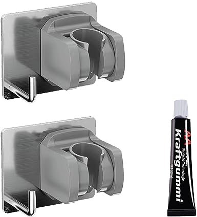Duschkopfhalterung ohne Bohren - 2 Pack - Duschhalterung kleben statt Bohren, Duschkopfhalterung Saugnapf, Verstellbar 45°, Universal für Handbrause Halterung, Brausehalter Wandmontage
