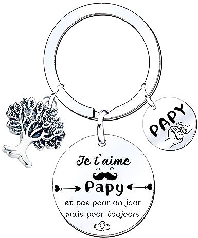 MNBVBV Porte-clés Papi je t'aime porte clef papy je t'aime cadeau papy anniversaire cadeau fête des grands pères et fête des pères -porte clefs famille cadeau homme anniversaire Noël naissance