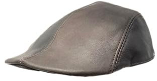 Albsales Herren Schiebermütze Flatcap Mütze Echt Leder Ledermütze Kappe Cap Schirmmütze (M (56-57cm), Braun)