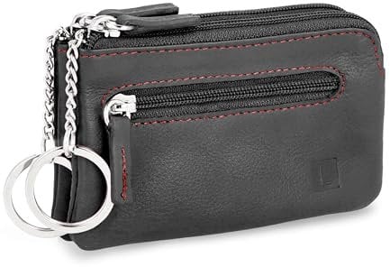 LEDEROW - XXL Schlüsseletui Leder Schwarz-Rot Damen und Herren [3 separate Fächer] Reißverschluss - Schlüsseltasche Schlüsselmäppchen echtleder für Schlüssel Autoschlüssel (Schwarz-Rot)