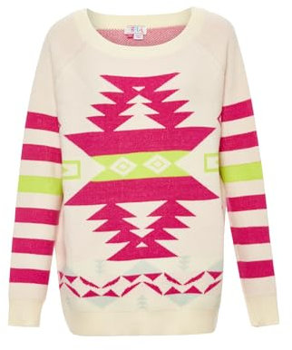 ebeeza Totem-Maglione Lungo da Donna, Taglia M, Colore, Bianco Lana Fucsia, M