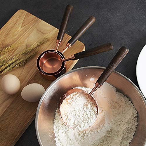 Taza Medidora de Madera, 4 Uds., Tazas Medidoras Chapadas en Cobre para Condimentos