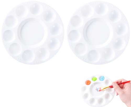 JTKREW 2pcs Palettes de Peinture en Plastique pour Artiste, Palette de Mélange de Couleurs avec Compartiments et Trou de Pouce