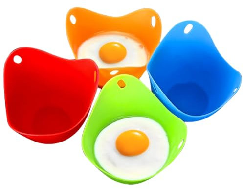 Lot de 4 Pocheuse à Oeufs,Cuiseur Oeuf en Silicone Cuit Oeuf Micro Onde,Sans BPA,Antiadhésifs Egg Poacher pour Ustensiles Cuisine,Vapeur,Fours Micro-Ondes,Multicolore
