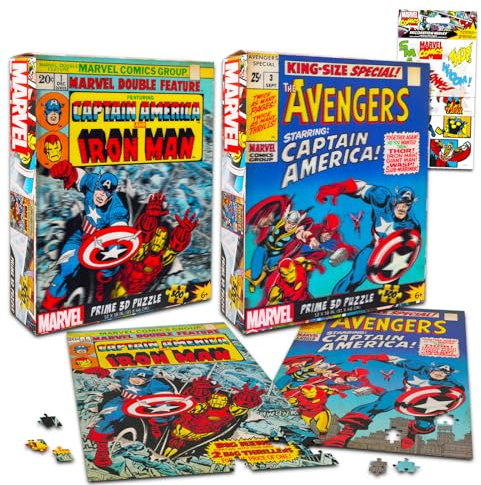 Avengers Puzzles für Kinder, Teenager, Erwachsene – Bündel mit 2 sortierten 300-teiligen Puzzles mit Captain America und Iron Man plus Aufklebern | Marvel Superhelden-Puzzles