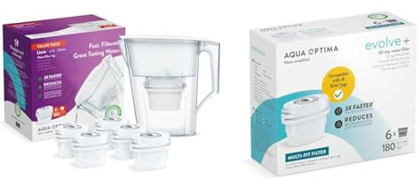 Cartuccia filtro acqua Aqua Optima, confezione da 6 (fornitura per 6 mesi), Evolve+ & Liscia Caraffa Filtro Acqua e Cartucce Filtro Acqua 6 x 30 Giorni Evolve+