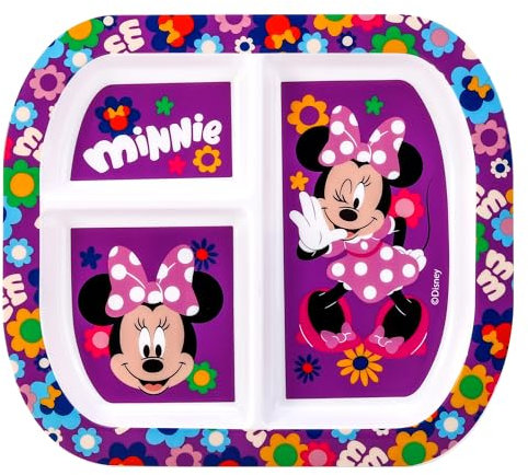 Zawadi Global Minnie Mouse 3 Section Reusable Childrens Kids Toddlers Divided Breakfast Lunch Dinner Plate