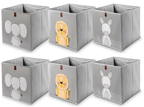 2friends 6er Set Aufbewahrungsboxen für Kallax Boxen - Kinder Spielzeugkiste, 33x33x33 cm, Abwaschbar Kallax Boxen mit Schlaufe zum Herausziehen, Stabile Kinderzimmer Aufbewahrung, Grau
