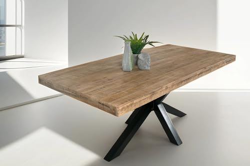 SAM Esstisch Rio 160x85 cm Mangoholz Natur gerade Kanten Spider schwarz | Esszimmertisch, naturfarben massiv, Metallgestell