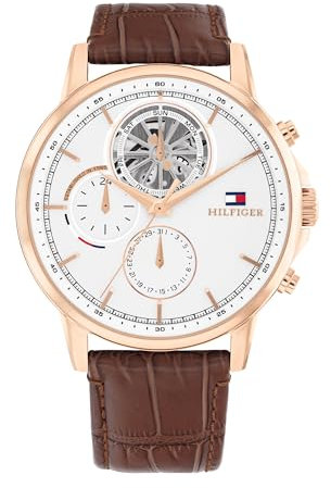 Tommy Hilfiger Multi Zifferblatt Quarz Uhr für Herren mit Hell-Braunes Lederarmband - 1710606