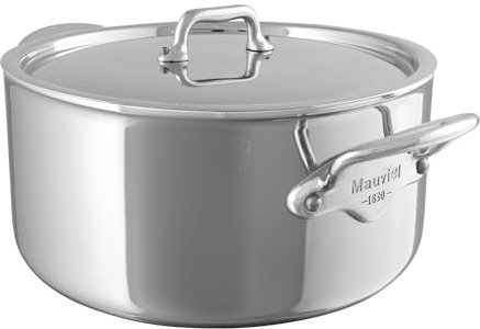 Mauviel M'Urban 3 Cocotte aus gebürstetem Edelstahl mit Deckel und Griffen aus gegossenem Edelstahl, 3,4 l, hergestellt in Frankreich