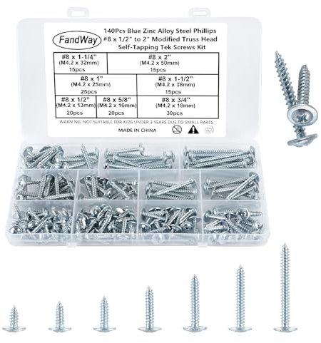 FandWay 140 Stück M4.2 x13~50mm Rundkopf Selbstschneidende Schrauben, Kreuzschlitz-Blechschrauben aus Kohlenstoffstahl,Verzinkt Holzschrauben Set für Blech, Aluminium, Holz, Kunststoffe.